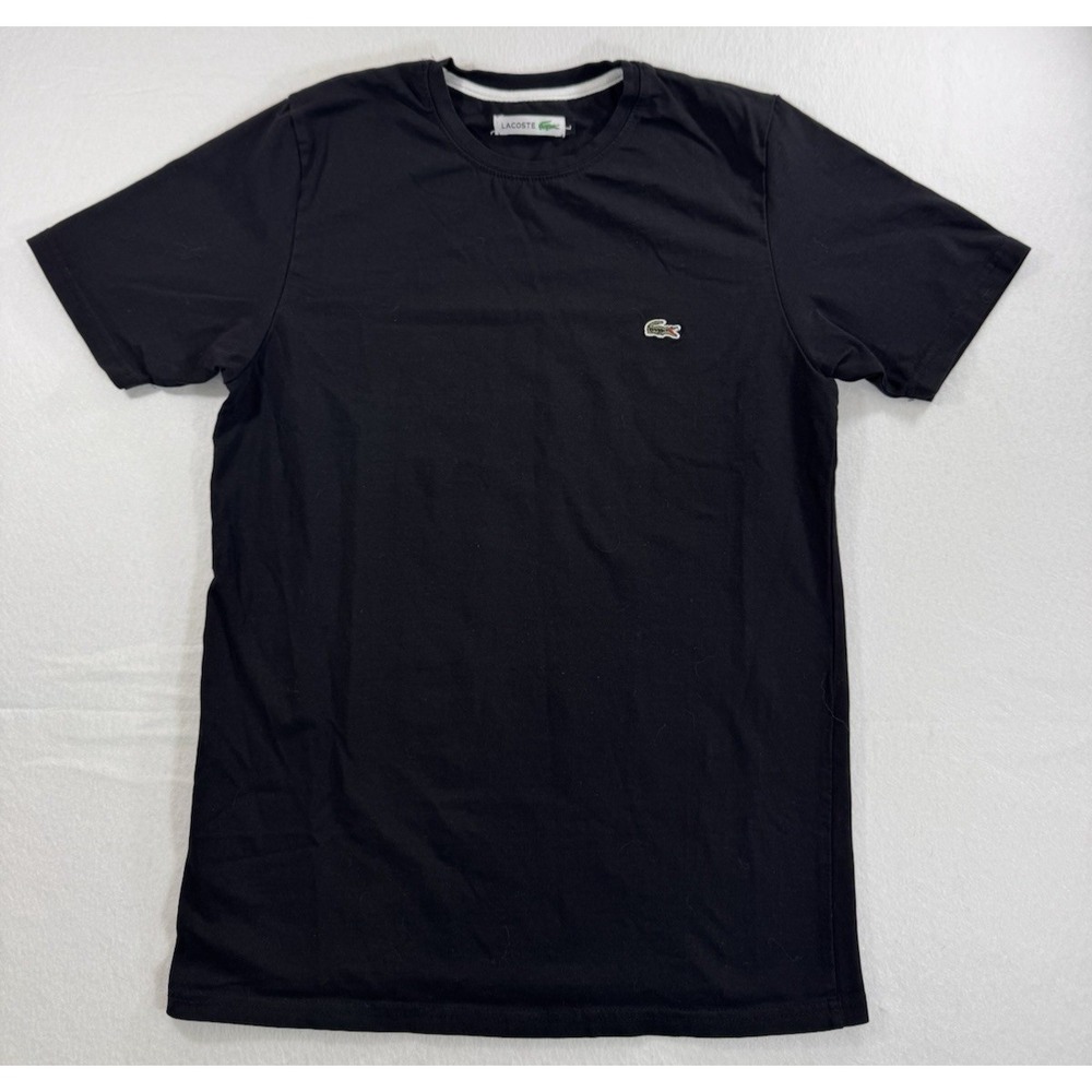 Lacoste YOUTH T-Shirt Large Solid Black Logo Short Sleeve Casual Wear EUC